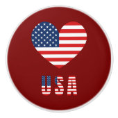USA Flag in Heart Keramik Knoblauch for Furniture Keramikknauf (Vorderseite)