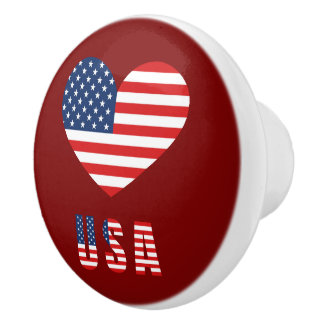USA Flag in Heart Keramik Knoblauch for Furniture Keramikknauf