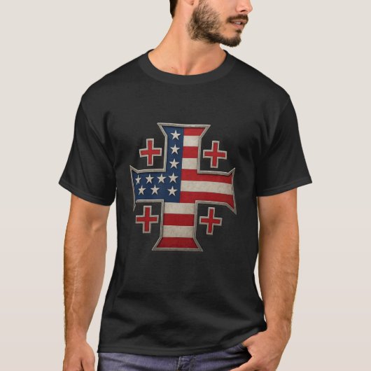 USA Flag Jerusalem Cross - Kingdom of Jerusalem T-Shirt (Vorderseite)