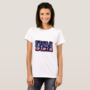 USA Flag Letters, American Flag Lady's Light T-Shi T-Shirt