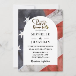 USA Flag Liebe Versage nie Bibel Patriotic Wedding Einladung