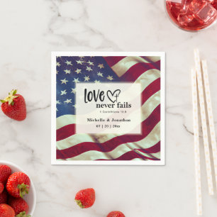USA Flag Liebe Versage nie Bibel Patriotic Wedding Serviette