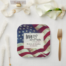 USA Flag Liebe Versage nie Wedding Bible Verse Pappteller