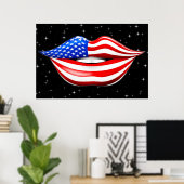 USA Flag Lipstick für Lächeln Lips Poster (Heimbüro)