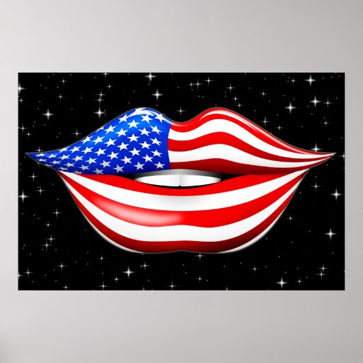 USA Flag Lipstick für Lächeln Lips Poster (Vorne)