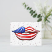 USA Flag Lipstick mit Lächeln Lips Postkarte (Stehend Vorderseite)