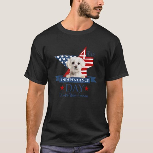 Usa Flag Maltese Dog 4th Of July T-Shirt (Vorderseite)