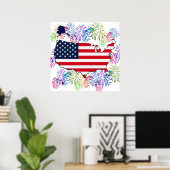 USA Flag Map and Fireworks with Texture Poster (Heimbüro)