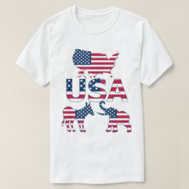 USA Flag Map Donkey Elephant politische Wahlen T-Shirt