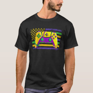 USA Flag Mardi Gras Video Game Controller Jester H T-Shirt