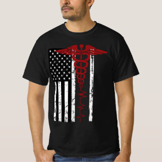 USA Flag Medizinisches Symbol Black Patriotic Cadu T-Shirt