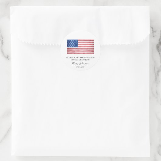 USA Flag Memorial Funerary Seed Packet Runder Aufkleber (Tasche)