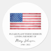 USA Flag Memorial Funerary Seed Packet Runder Aufkleber (Vorderseite)