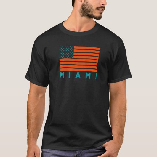 USA Flag Miami OrangeTeal-GreenBlue Miami FL Ameri T-Shirt (Vorderseite)