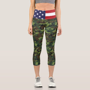 USA Flag Militärische grüne Camouflage Capri Leggings