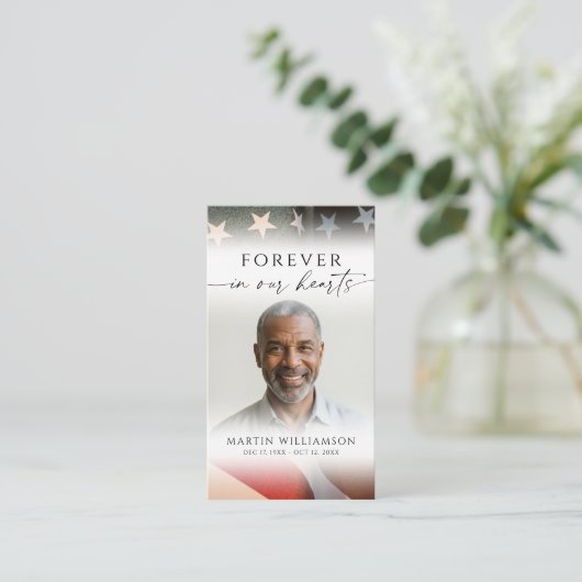 USA Flag Military Photo Cross Funeral Prayer Card Visitenkarte (Stehend Vorderseite)