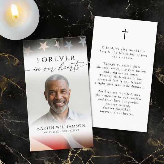 USA Flag Military Photo Cross Funeral Prayer Card Visitenkarte