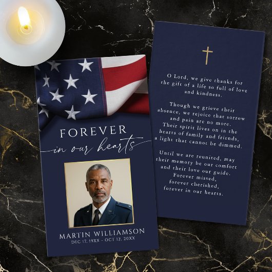 USA Flag Military Photo Cross Memorial Prayer Card