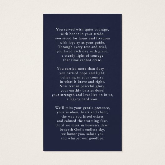 USA Flag Military Photo Funeral Prayer Card (Rückseite)