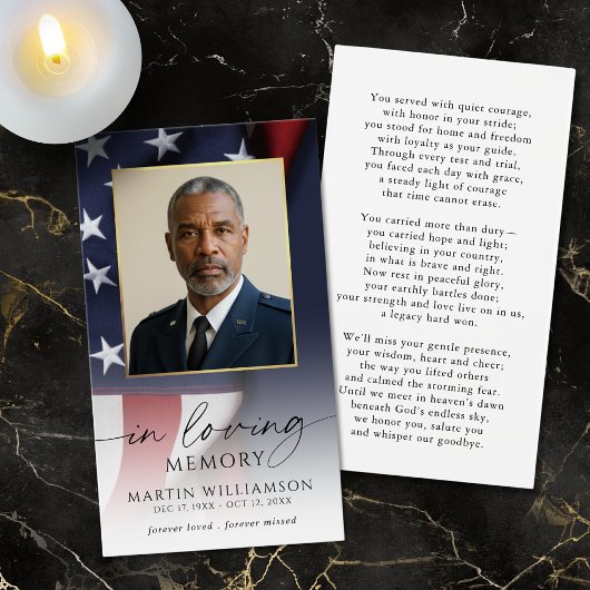 USA Flag Military Sympathy Photo Prayer Card