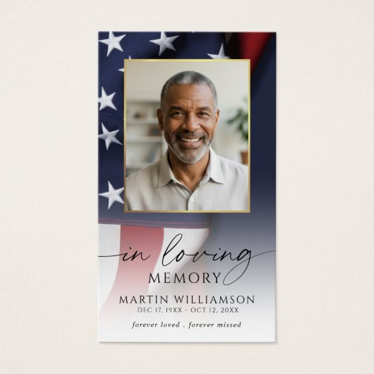 USA Flag Military Sympathy Photo Prayer Card (Vorderseite)