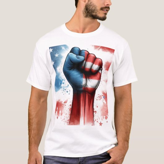 USA Flag mit Flaggenhintergrund T-Shirt (Vorderseite)