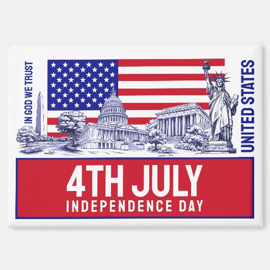 USA Flag Monument Illustration Souvenir Magnet (Vorderseite)