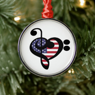 USA Flag Music Heart - American Pride Musician Ornament Aus Metall