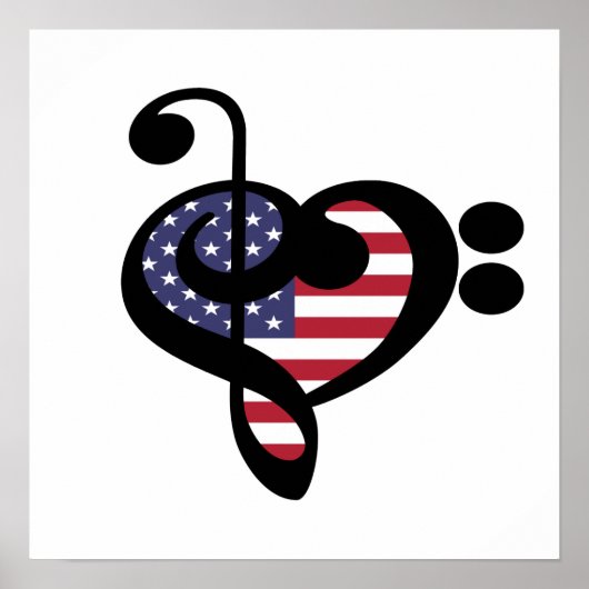 USA Flag Music Heart - American Pride Musician Poster (Vorne)