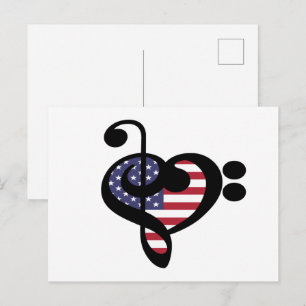 USA Flag Music Heart - American Pride Musician Postkarte