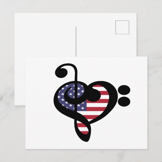 USA Flag Music Heart - American Pride Musician Postkarte (Vorne/Hinten)