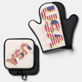 USA Flag Oven Mitt & Pot Holder Set (Vorderseite/Rückseite)