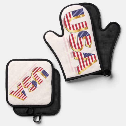 USA Flag Oven Mitt & Pot Holder Set (Vorderseite/Rückseite)