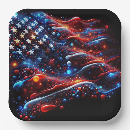 USA Flag Paint Spritzer 4. Juli Pappteller (Vorderseite)