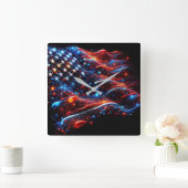 USA Flag Paint Spritzer Quadratische Wanduhr (Zuhause)