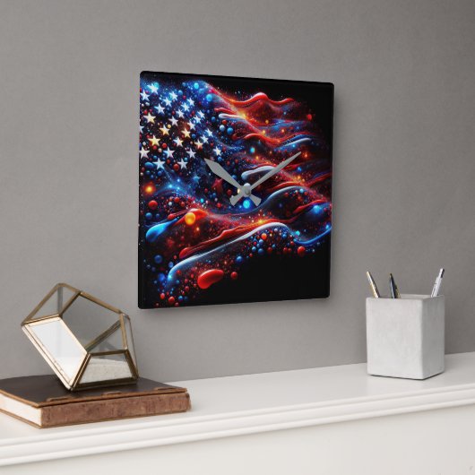 USA Flag Paint Spritzer Quadratische Wanduhr (Büro)