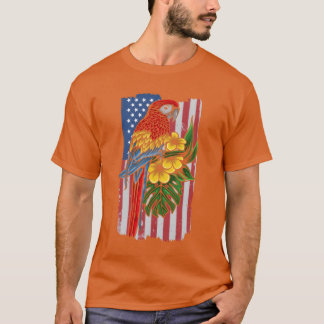 USA Flag Parrot Bird Lover Parrot Bird American fä T-Shirt