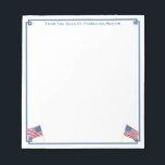 USA Flag Patriotic American Personalisiert Notizblock<br><div class="desc">Ein stilvolles Notizblock, das Sie mit Ihrem eigenen Text, einschließlich eines Namens, personalisieren können. Das Design verfügt über eine griechische Eckleiste mit Aquarellbildern der US-Flagge (diese wurden ursprünglich von mir handgemalt, bevor sie in digitale Form gescannt wurden). . Sie können die Farbe des Randes ändern (derzeit ein Mittelblau), indem Sie...</div>