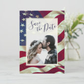 USA Flag Patriotic Christlich Bible Foto Wedding Save The Date (Stehend Vorderseite)