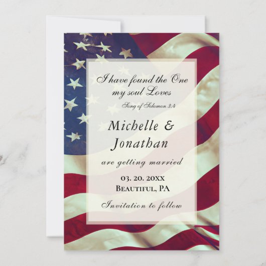USA Flag Patriotic Christlich Bible Foto Wedding Save The Date (Rückseite)
