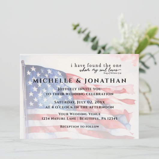 USA Flag Patriotic Christlich Bible Verse Wedding Einladung (Stehend Vorderseite)