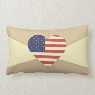 USA Flag Patriotic Heart Vintag Retro Style Creme Lendenkissen