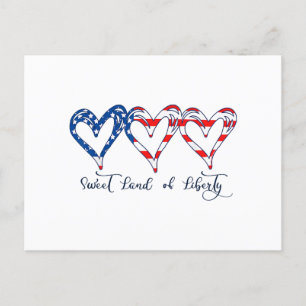 USA Flag Patriotic Hearts 4. Juli Sweet Land o Feiertagspostkarte