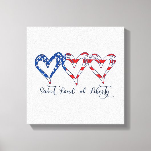 USA Flag Patriotic Hearts 4. Juli Sweet Land o Leinwanddruck (Vorderseite)