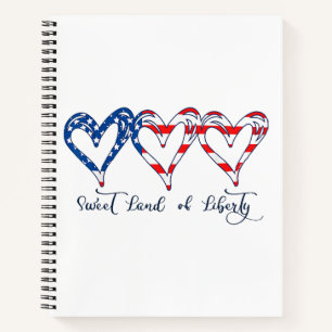 USA Flag Patriotic Hearts 4. Juli Sweet Land o Notizblock