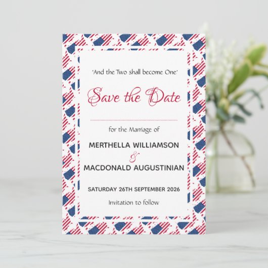 USA FLAG PATRIOTIC Wedding Custom Christlich Save The Date (Stehend Vorderseite)