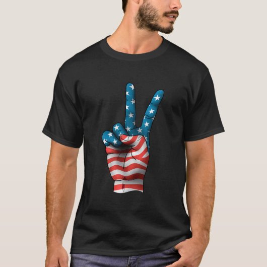 USA Flag Peace Sign Hand 4. Juli Patriotic T-Shirt (Vorderseite)