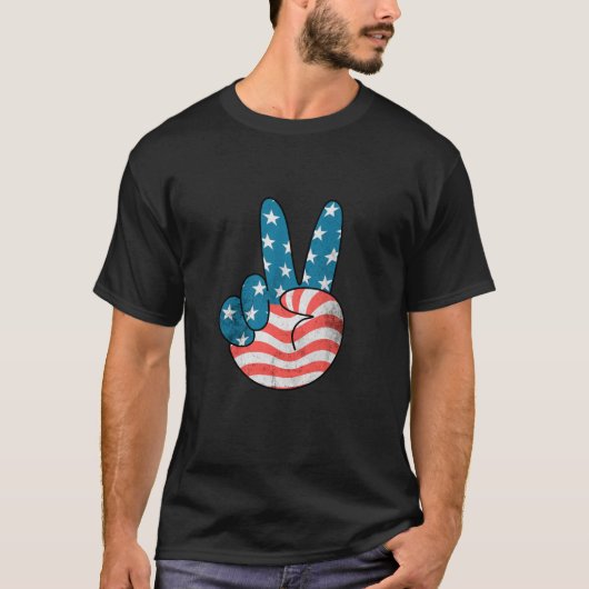 USA Flag Peace Sign Hand 4. Juli Patriotic T-Shirt (Vorderseite)