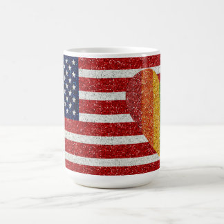 USA Flag - Red White Blue Glitzer (Style) w Heart Kaffeetasse
