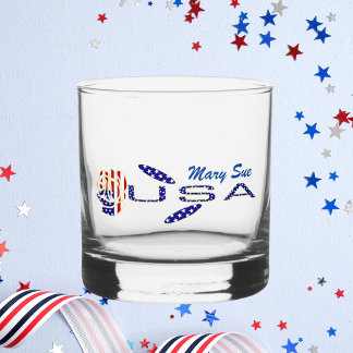 USA Flag Rose on Its Side Blue Personalized Whiskyglas